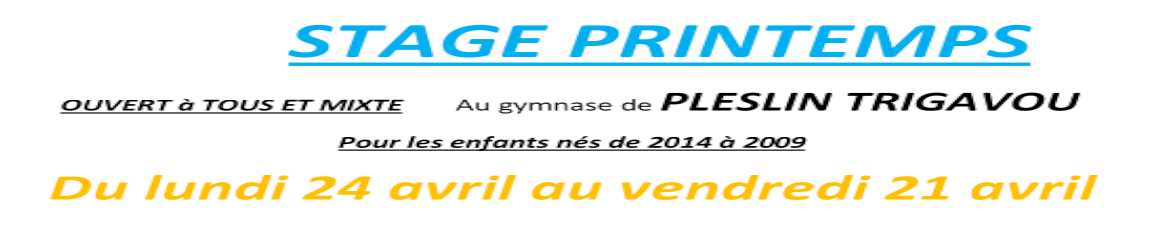 Stages sportifs : Avril 2023